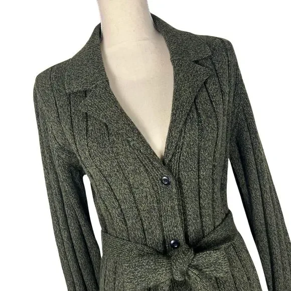 Vintage Distinctive Olive Green Belted Cardigan Dark Academia Cottagecore S - Picture 5 of 9